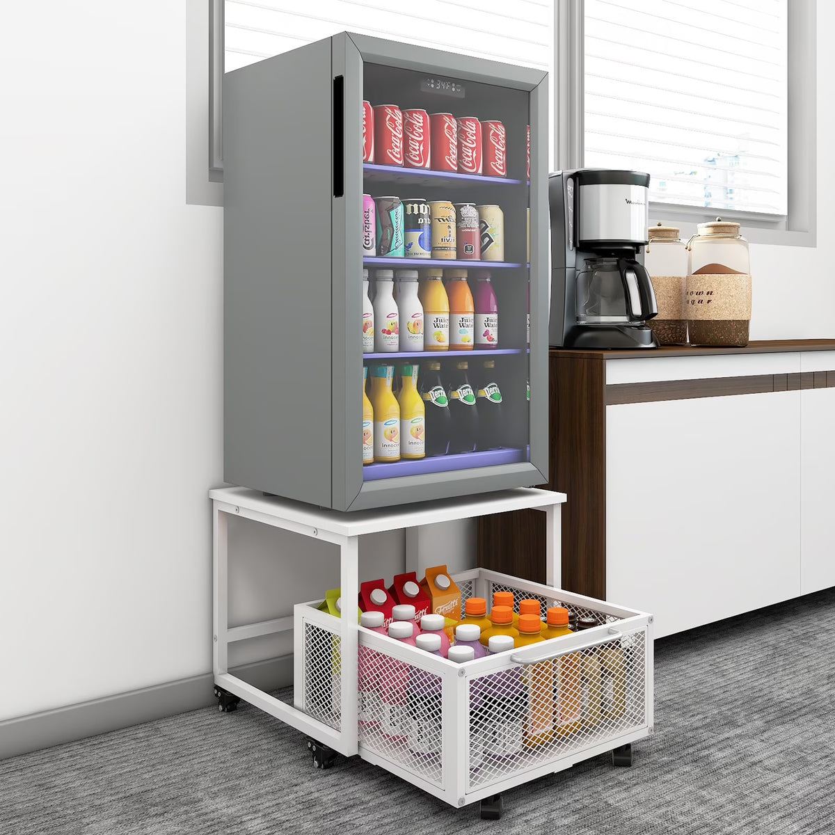 Mobile Mini Fridge Stand with 4 Lockable Wheels Rolling Fridge Cart I6981