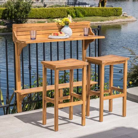3 Piece Acacia Wood Balcony Bar Set G857295