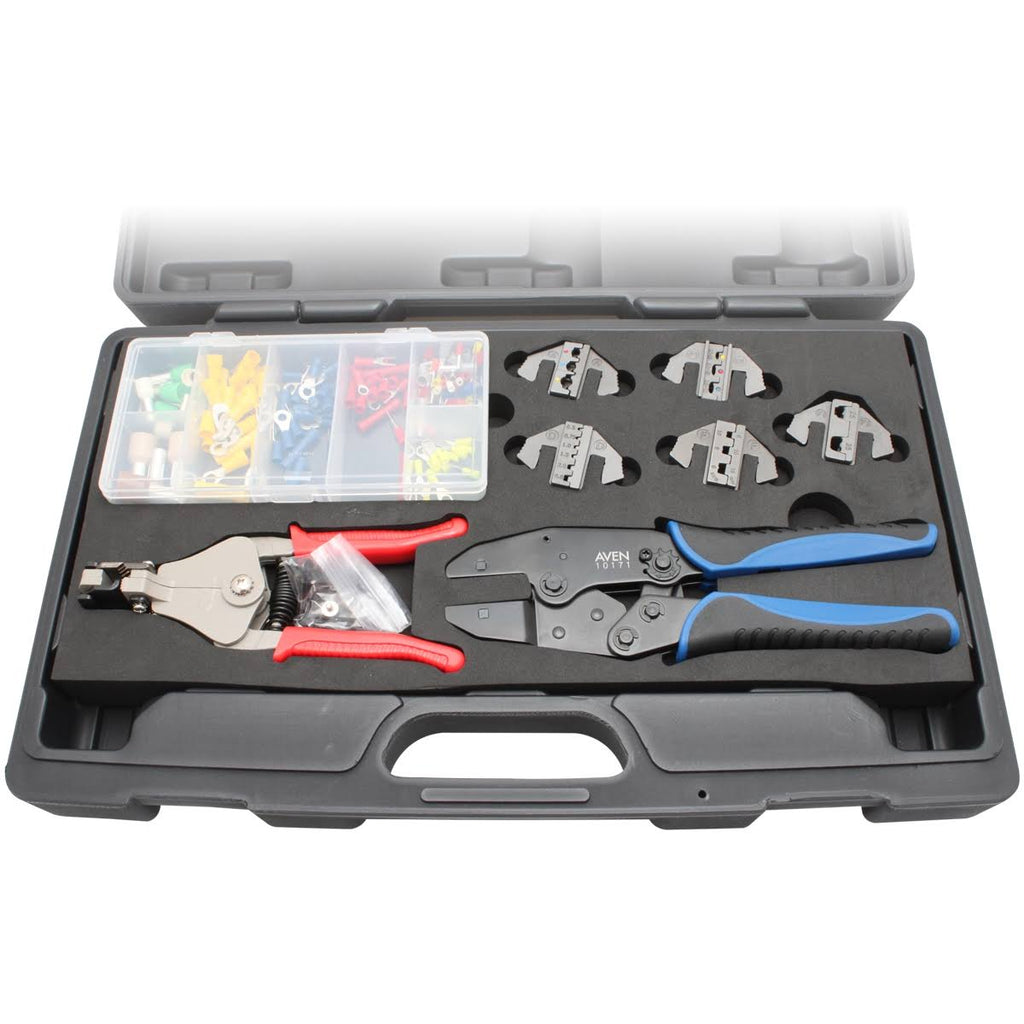 Deluxe Crimping Tool Kit with Frame, 5 Dies, Wire Stripper I563