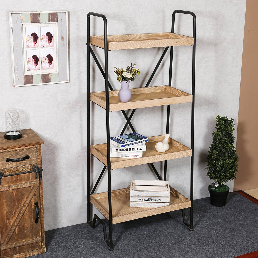63in. H Wood and Metal Etagere Bookcase Q673