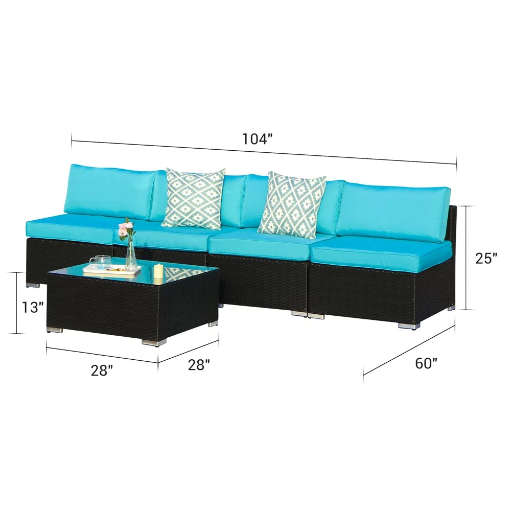 5 Pieces Outdoor Wicker Furniture Set with Coffee Table Y415585