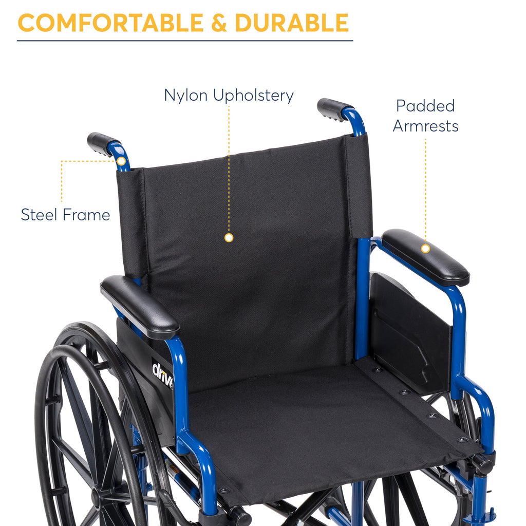 Blue Streak Wheelchair with Flip Back Desk Arms, Elevating Leg Rests, 16" Seat I324