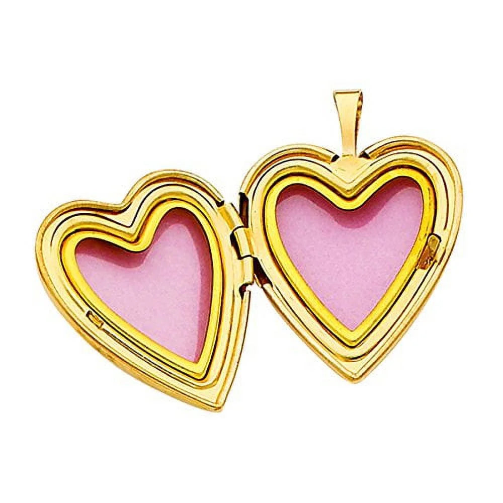 14k Yellow Gold Heart Locket Pendant with 0.8 mm Wheat Chain 16'' - 22'' R293