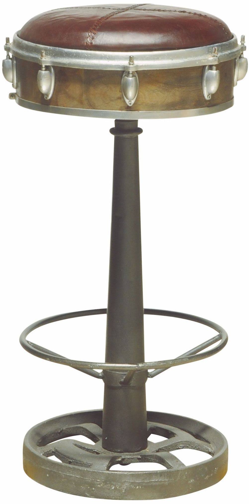 Cast Iron Framed Leather Bar Stool Brown / Brass F80600