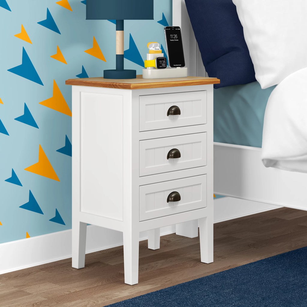 White 3 Drawer Solid Wood End Table C822