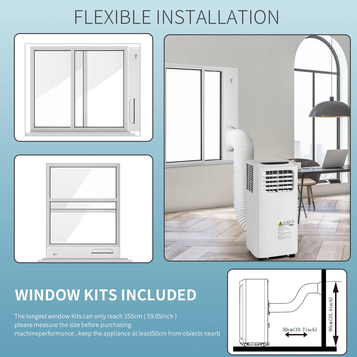 White 9700 BTU Portable Air Conditioner with Dehumidifier Function and Fan Mode with Window Kit C69197