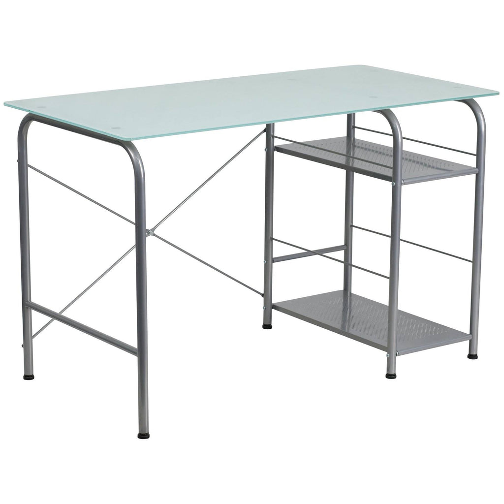 Glass Computer Desk with Open Storage X81162