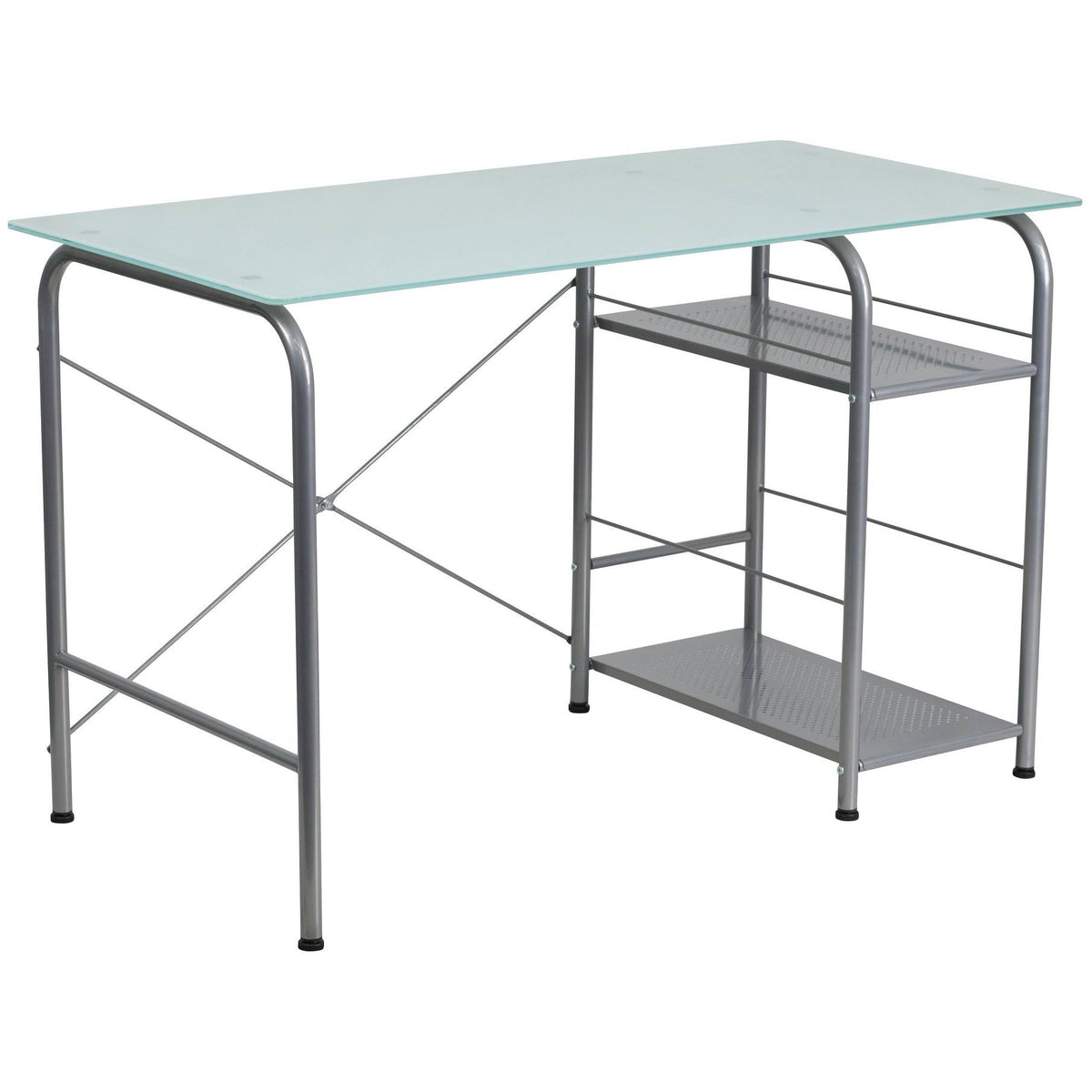 Glass Computer Desk with Open Storage X81162
