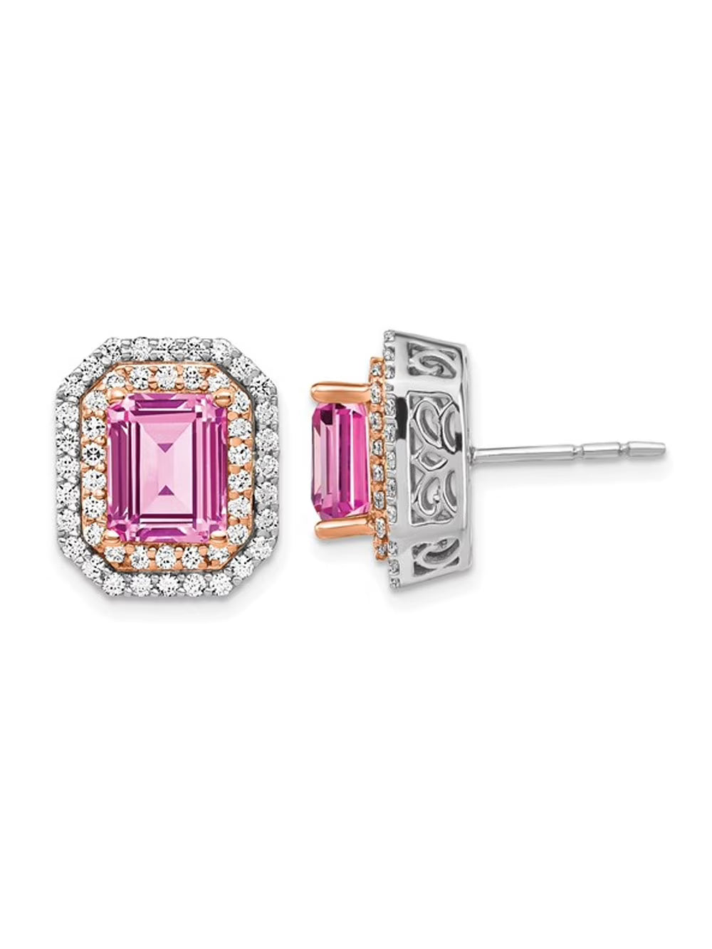14K White Gold Pink Sapphire Earrings with Lab-Grown Diamonds Z568645