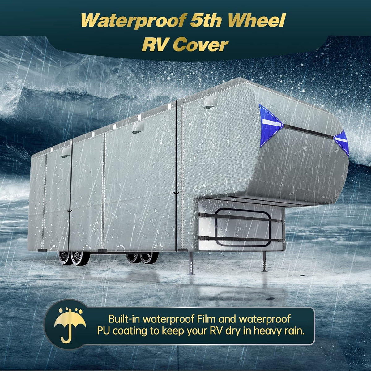 5th Wheel RV Trailer Cover with 4 Tire Covers & Windproof Straps C29544