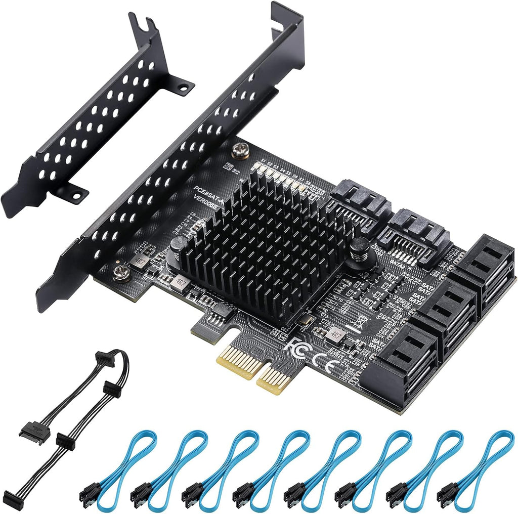 PCIe SATA Card 8 Ports with 8 SATA Cables and Low Profile Bracket Z18526