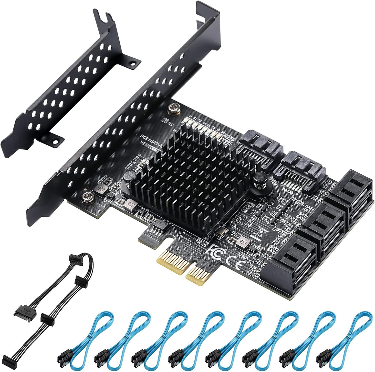 PCIe SATA Card 8 Ports with 8 SATA Cables and Low Profile Bracket Z18526