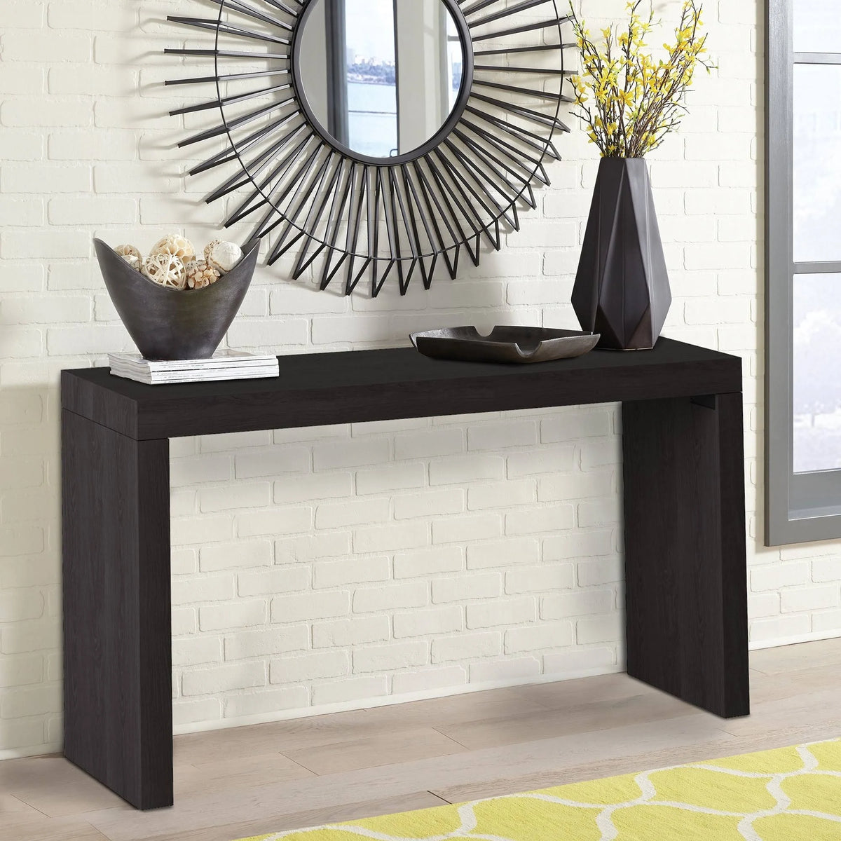 Black Wood Grain Veneer Console Table O591882