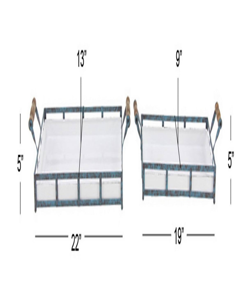 Set of 2 Blue Metal Farmhouse Tray Q45051