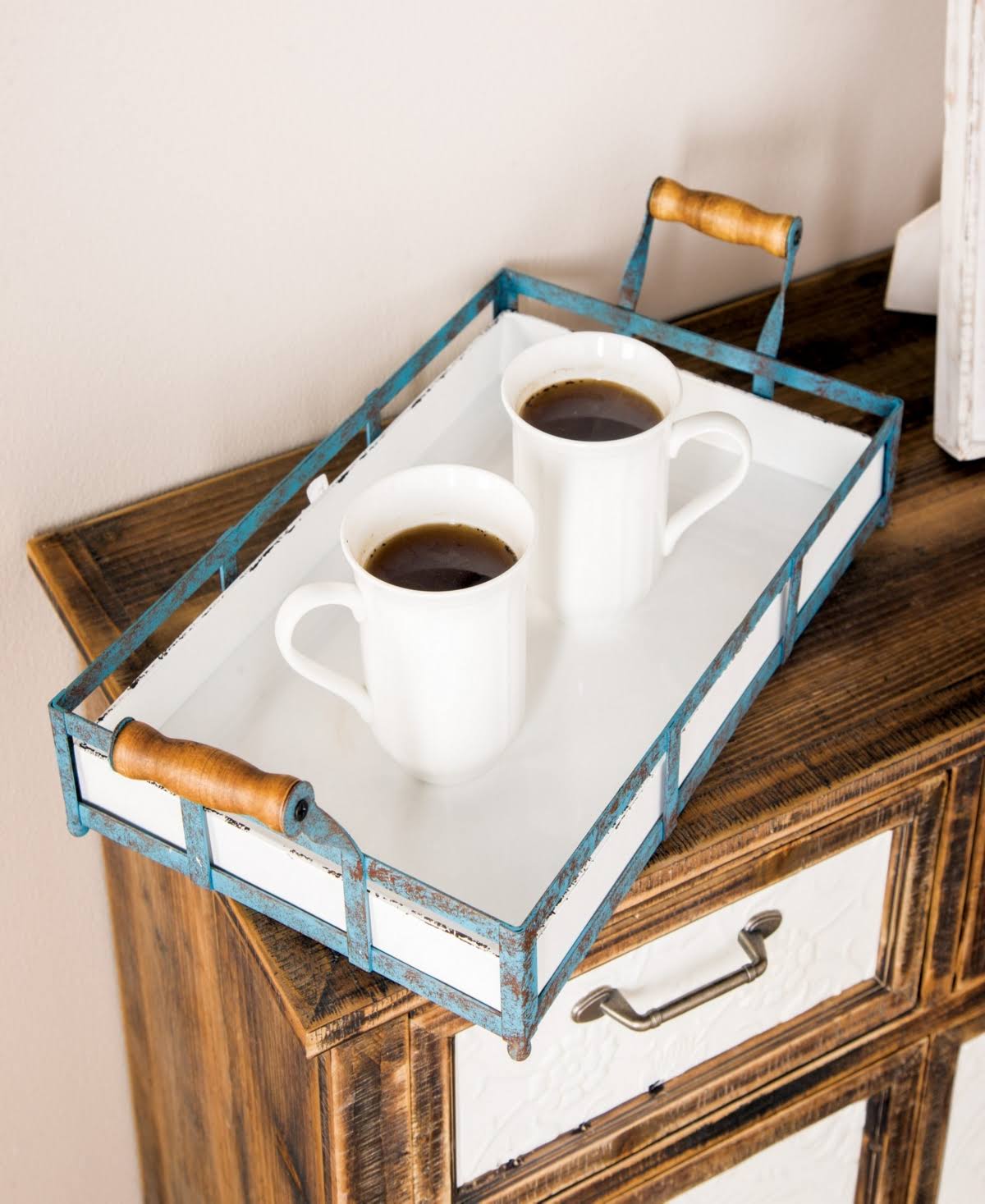 Set of 2 Blue Metal Farmhouse Tray Q45051