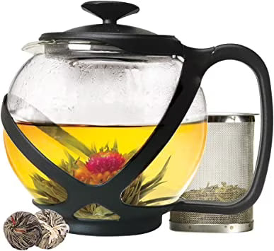 Black Borosilicate Glass Teapot with Removable Stainless Steel Infuser, 40-Ounce N34460