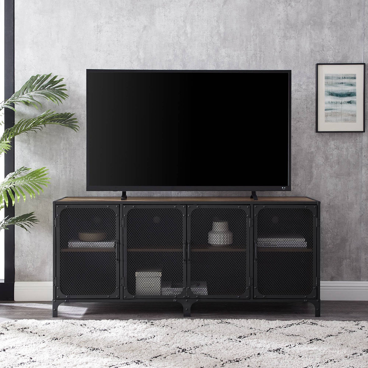 Urban Industrial Metal Mesh 4 Door TV Stand O2486