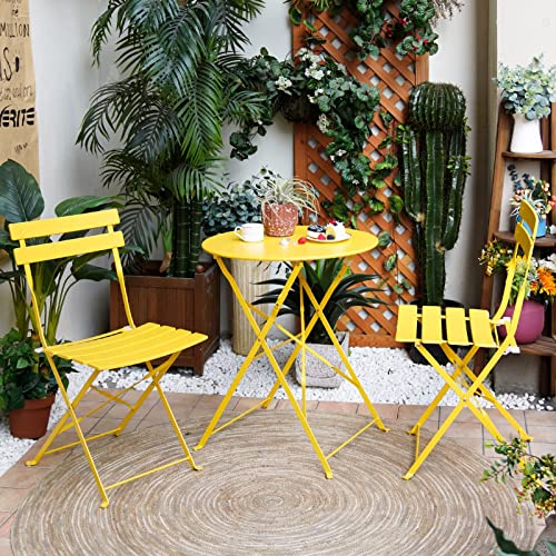 3-Piece Folding Bistro Set, 2 Chairs and 1 Table, Yellow V15586