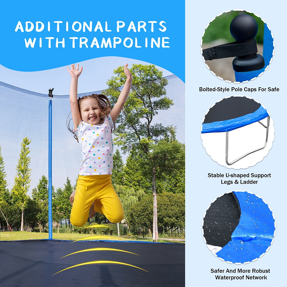 14FT Trampoline with Basketball Hoop, Safety Enclosure Net & Ladder, Blue C300