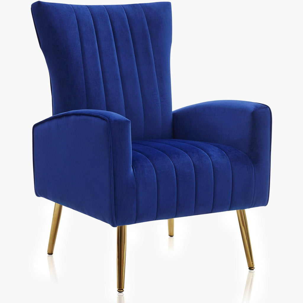 Yellow Velvet Wingback Arm Chair with Metal Legs I81056