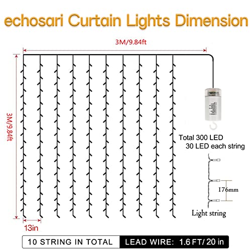 300 LED Battery Operated Curtain Lights with Remote Timer Warm White X423