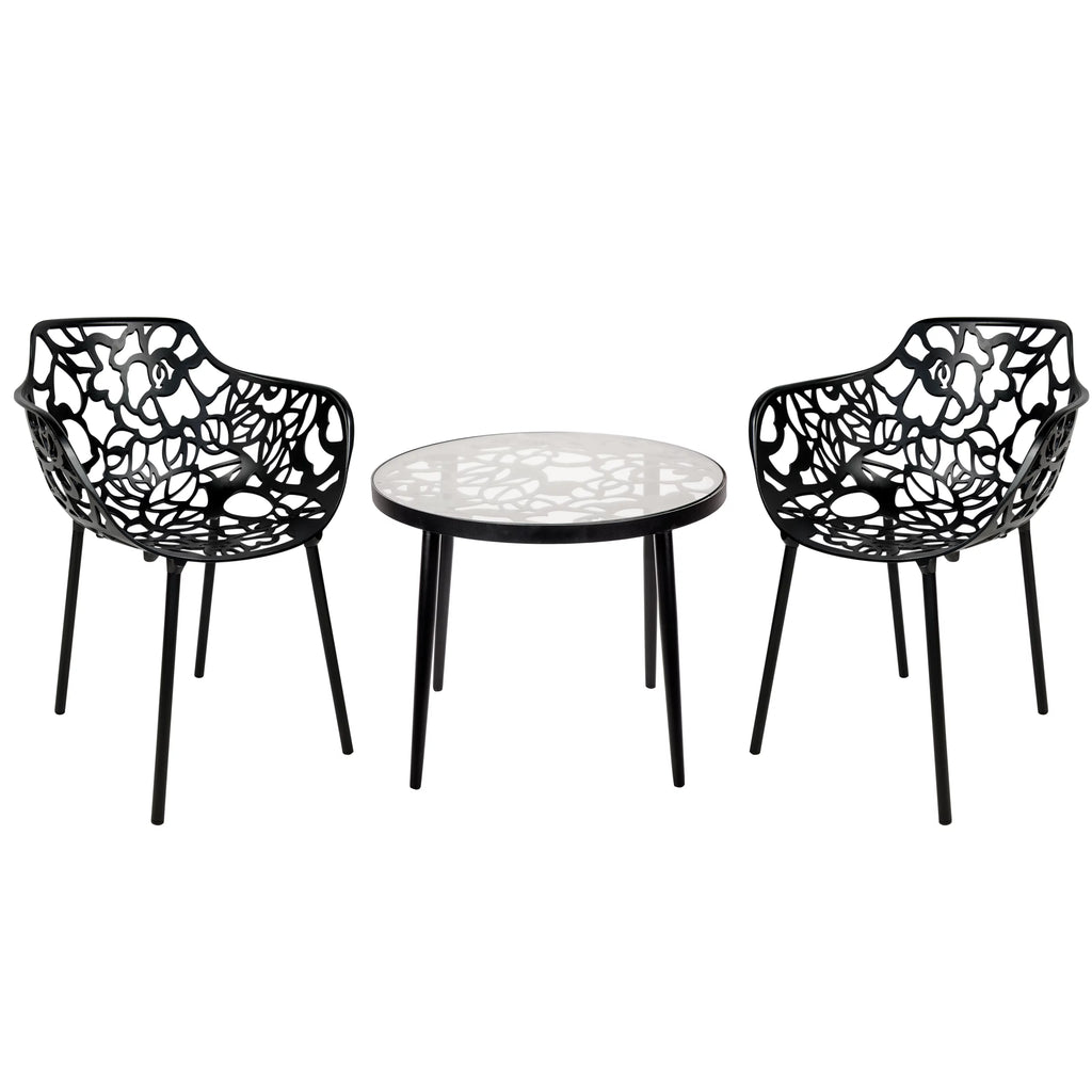 3-Piece Aluminum Outdoor Patio Dining Set with Tempered Glass Table and 2 Arm Chairs Q34168
