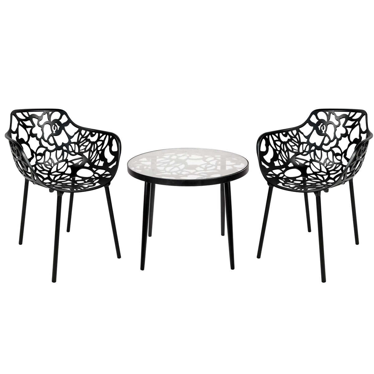 3-Piece Aluminum Outdoor Patio Dining Set with Tempered Glass Table and 2 Arm Chairs Q34168
