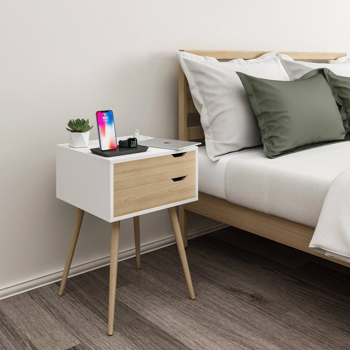 White 2 Drawer Side Table G970