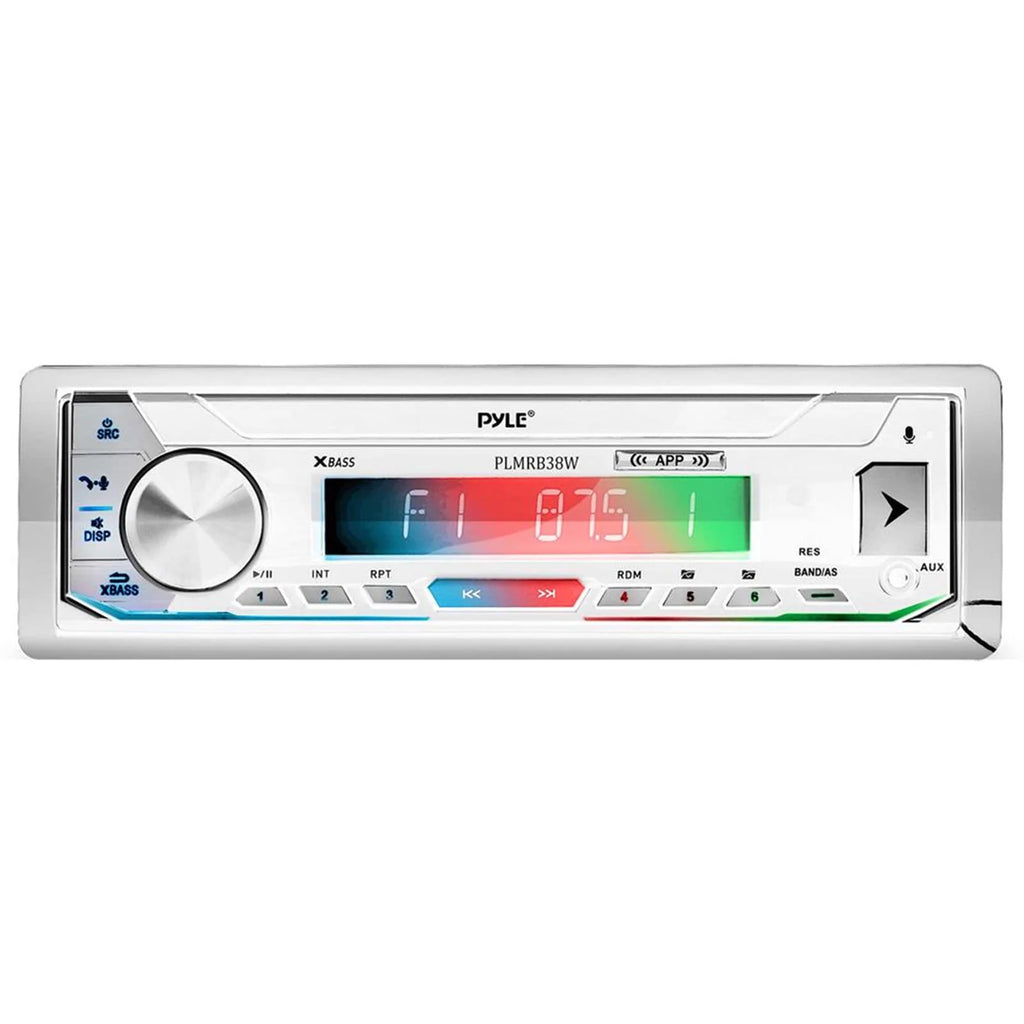 White Single DIN Marine Stereo Receiver with 2 Pairs of 5.25'' Waterproof Marine Speakers K390788