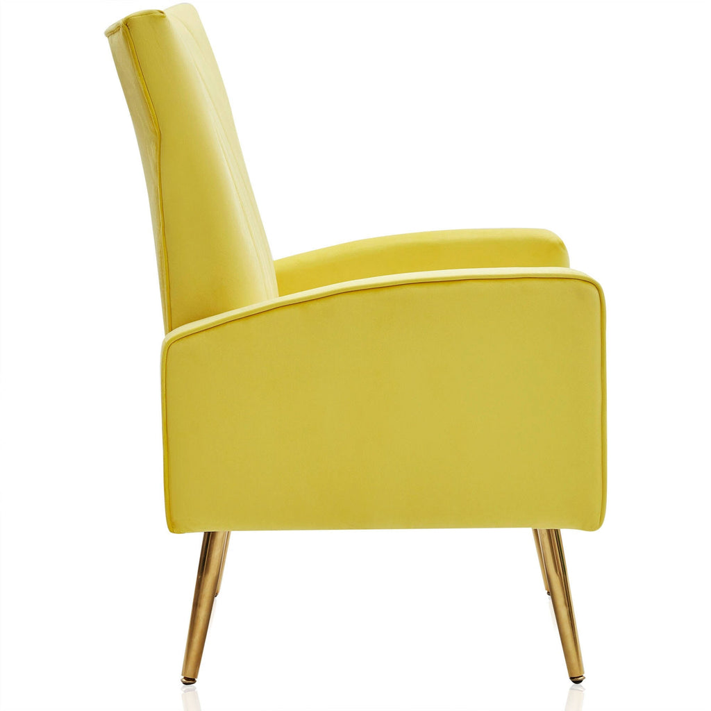 Yellow Velvet Wingback Arm Chair with Metal Legs I81056