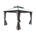 Grey Hardtop Gazebo with Steel Roof, Netting and Curtain 10' x 12' P439