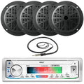 White Single DIN Marine Stereo Receiver with 2 Pairs of 5.25'' Waterproof Marine Speakers K390788