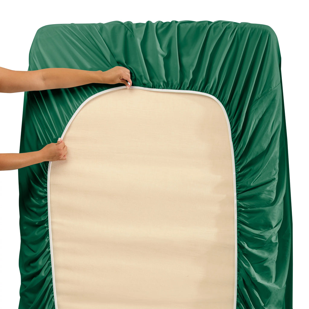 Queen Size Hunter Green Microfiber Fitted Sheet I73308