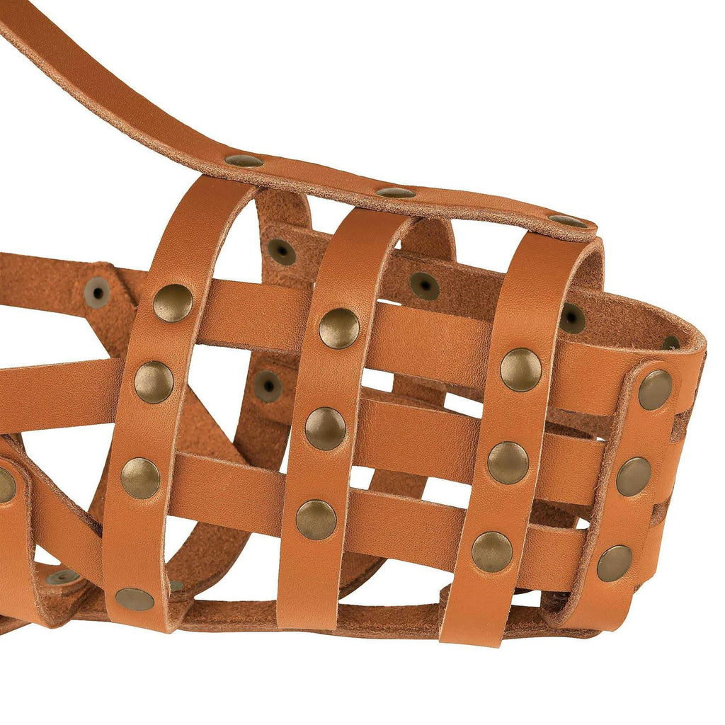 Leather Dog Muzzle Adjustable Breathable Medium Large Breeds Black Brown Red N84403