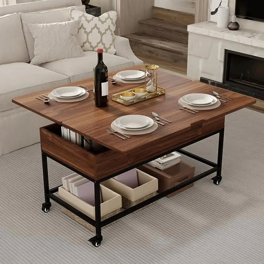 Lift Top Folding Coffee Table with Drawer Metal Frame R512581