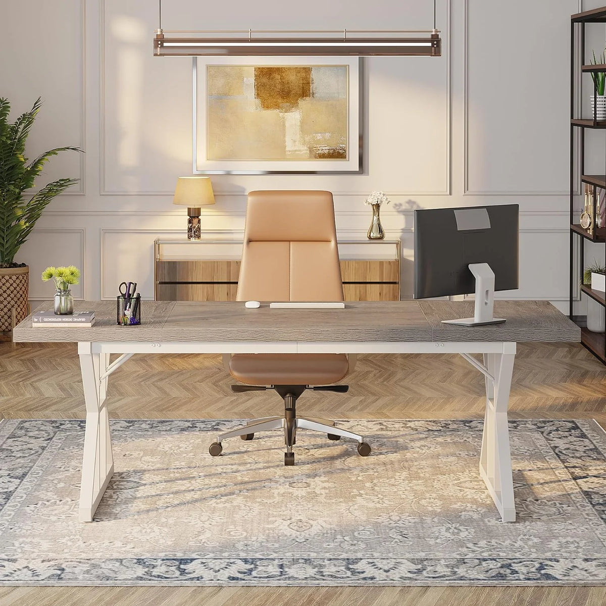 71 Inch Grey White Executive Desk N87045