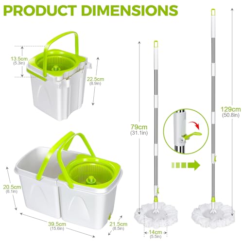 Pedal Spin Mop and Bucket with Wringer Set, 3 Mop Pads F388935