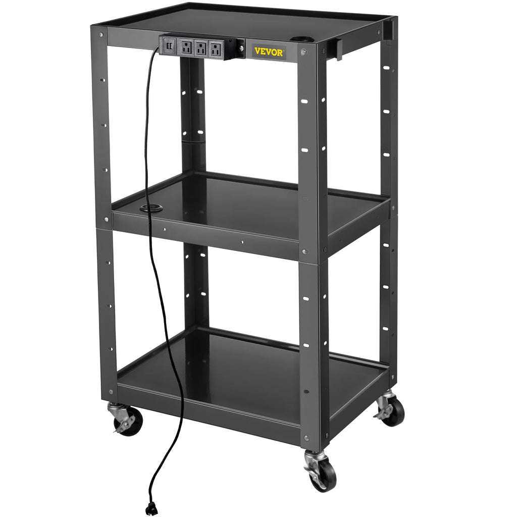 3-Shelf Steel AV Cart with Electric Power Cord J960572