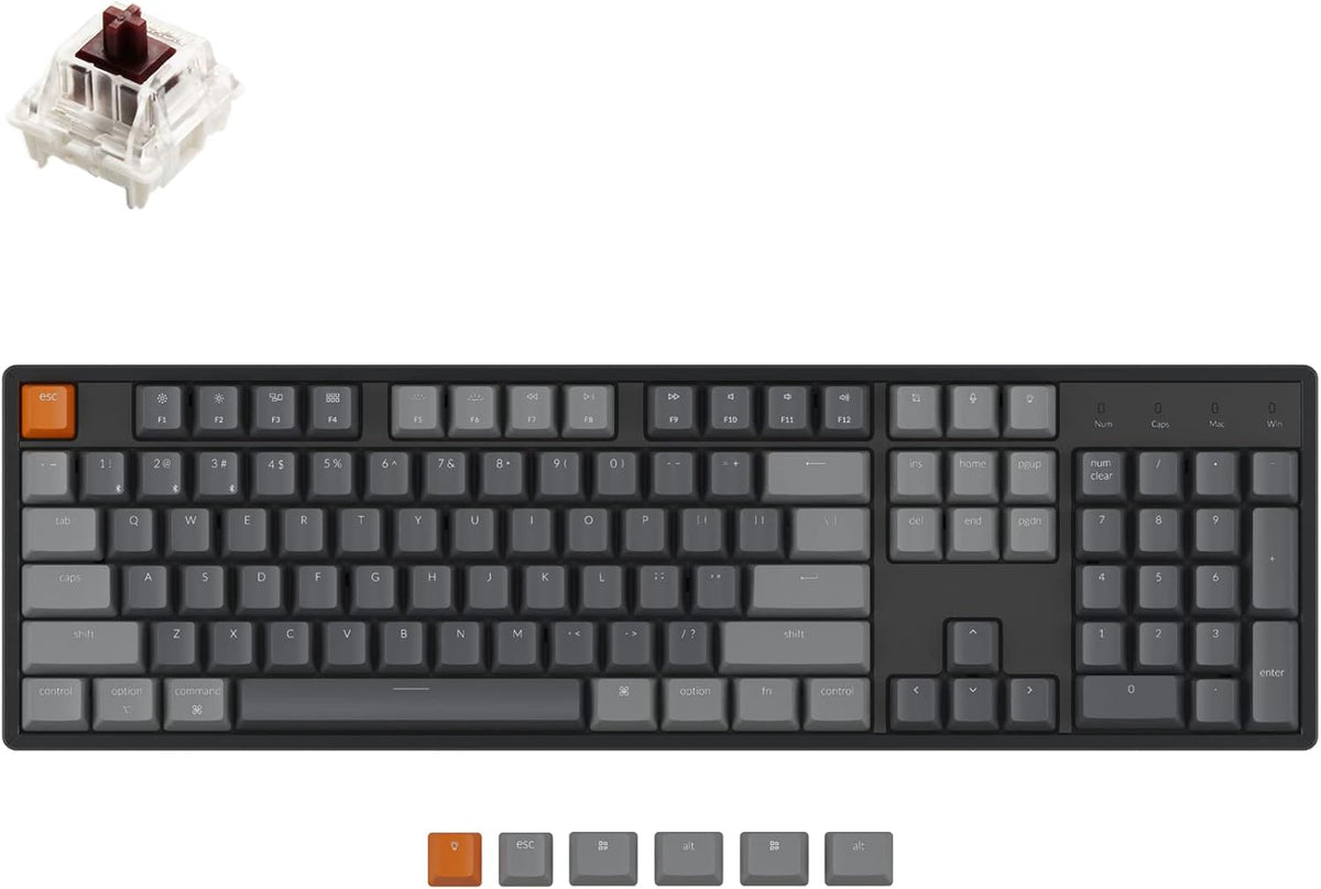 Keychron K10 Full Size 104 Keys Bluetooth Wireless/USB Wired Mechanical Gaming Keyboard with Gateron G Pro Brown Switch/RGB Backlight, Aluminum Frame R126180