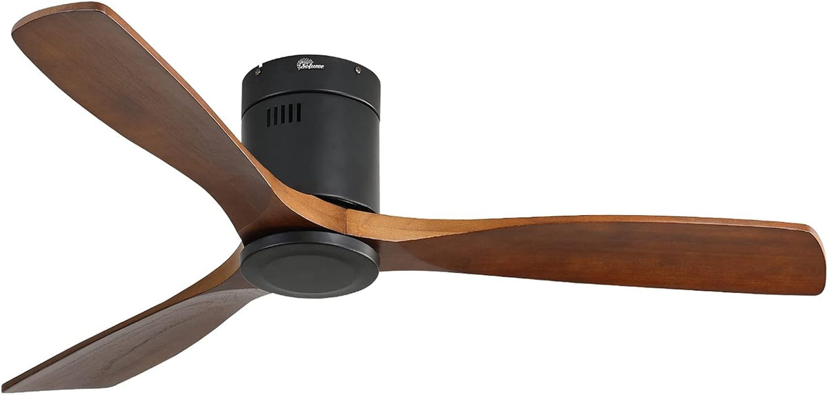 Low Profile Ceiling Fan With Lights 3 Carved Wood Fan Blade Remote Control Z510323