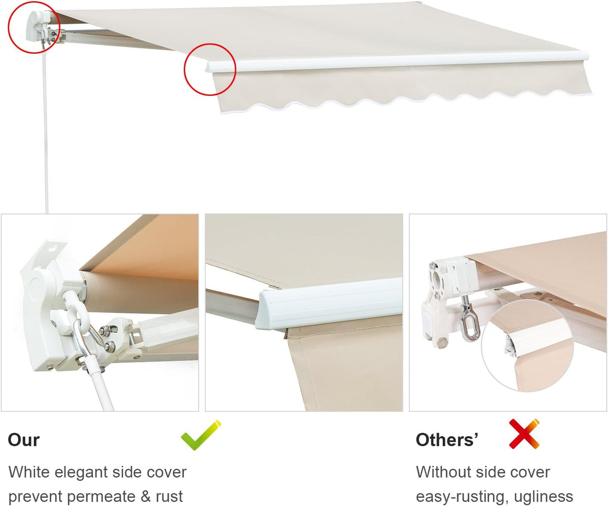 Retractable 12'x10' Beige Patio Awning Canopy K13595