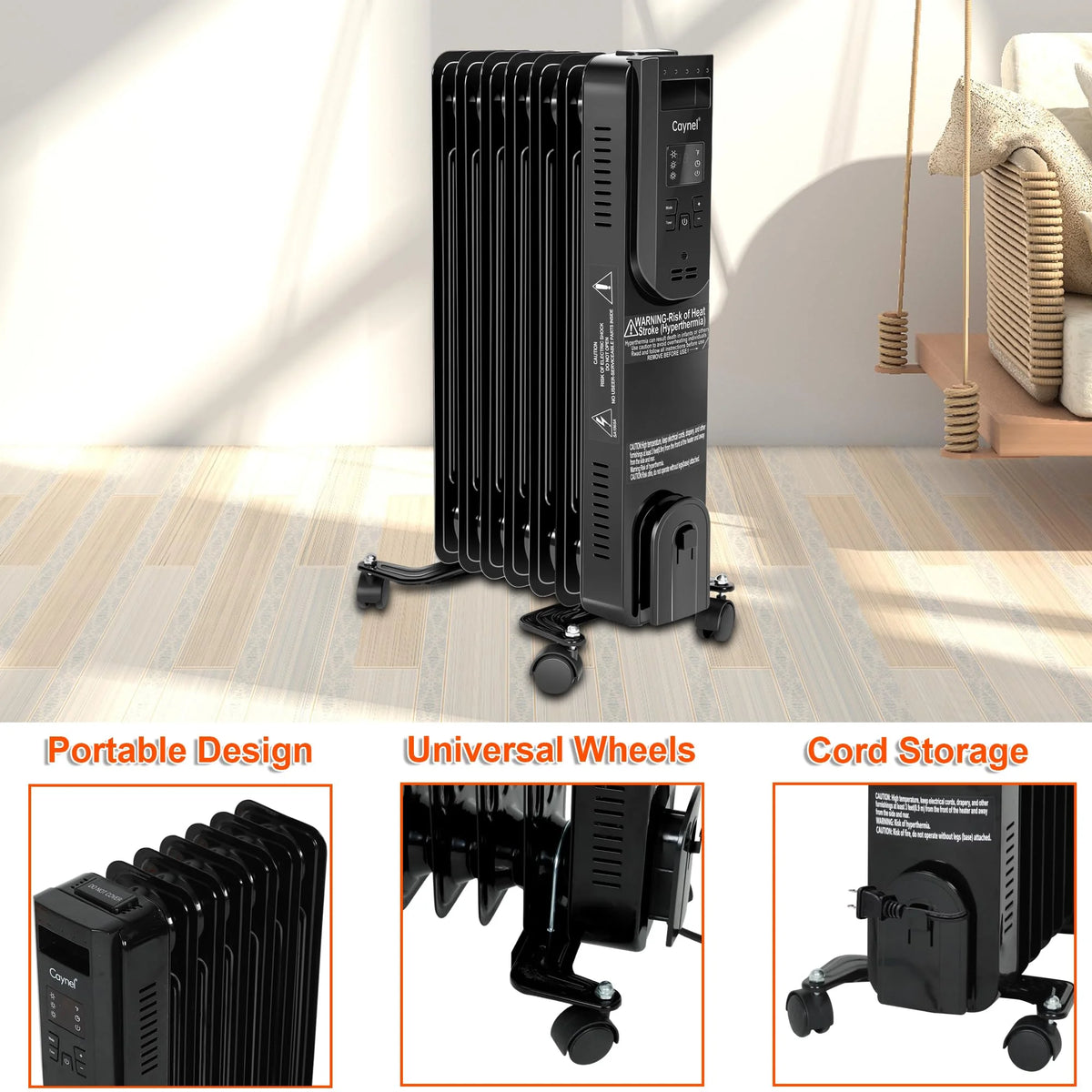 1500W Electric Oil Filled Radiator Heater with Thermostat and 24H Timer D74384