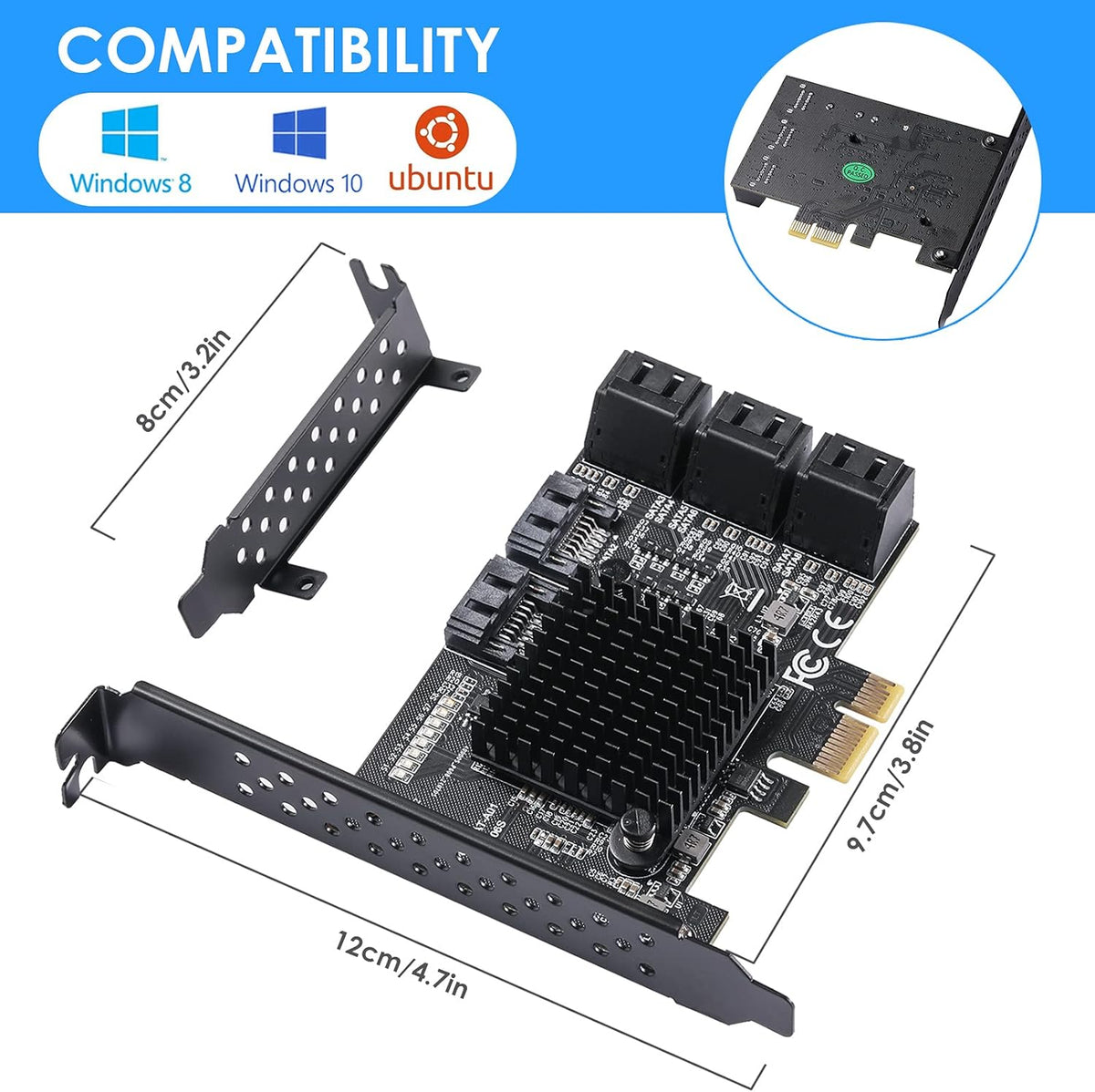 PCIe SATA Card 8 Ports with 8 SATA Cables and Low Profile Bracket Z18526