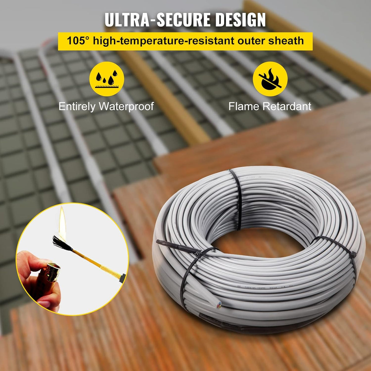 Floor Heating Cable 166.7 Square Feet with Temperature Control Panel L43070