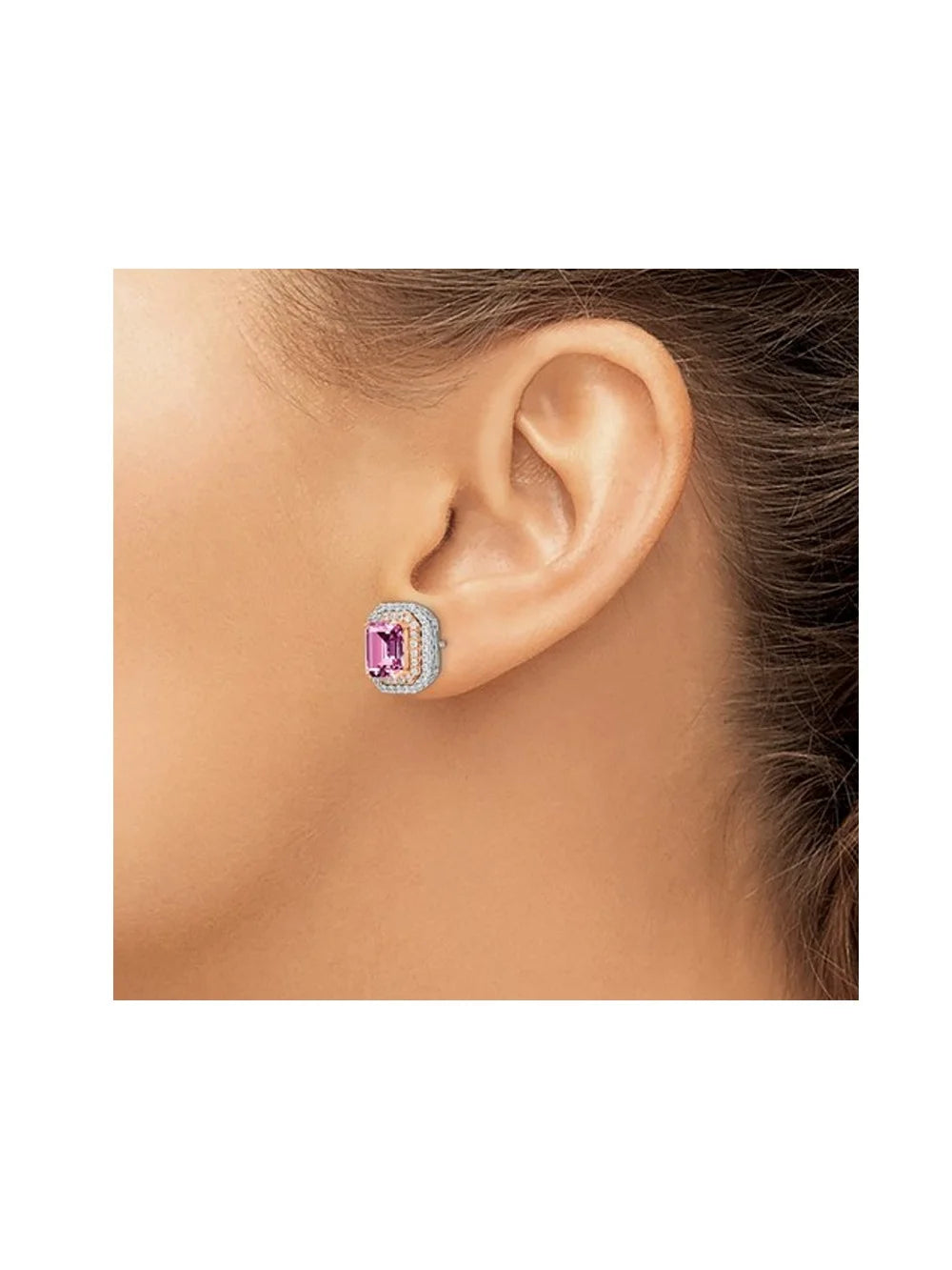 14K White Gold Pink Sapphire Earrings with Lab-Grown Diamonds Z568645