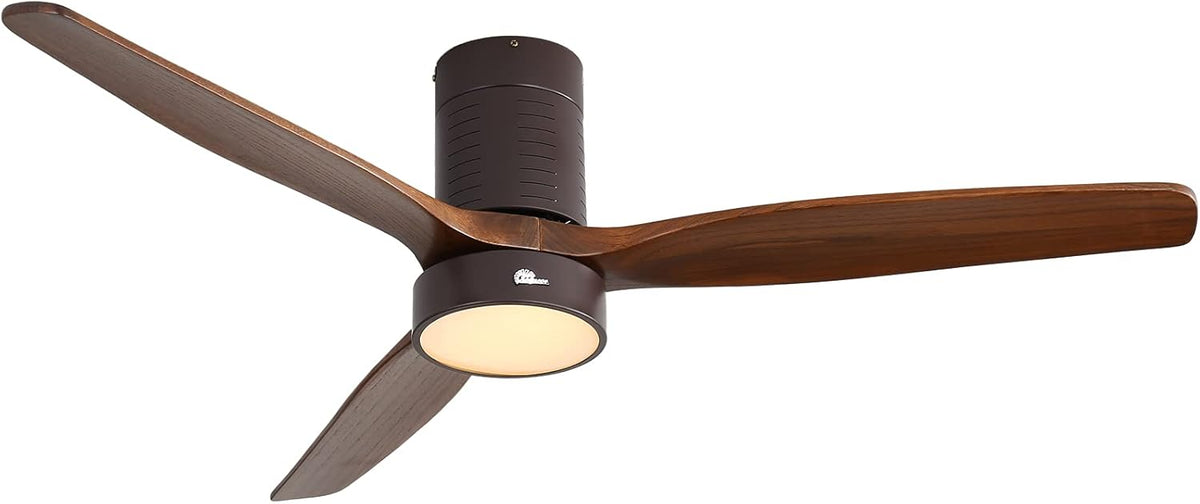 Low Profile Ceiling Fan With Lights 3 Carved Wood Fan Blade Remote Control Z510323