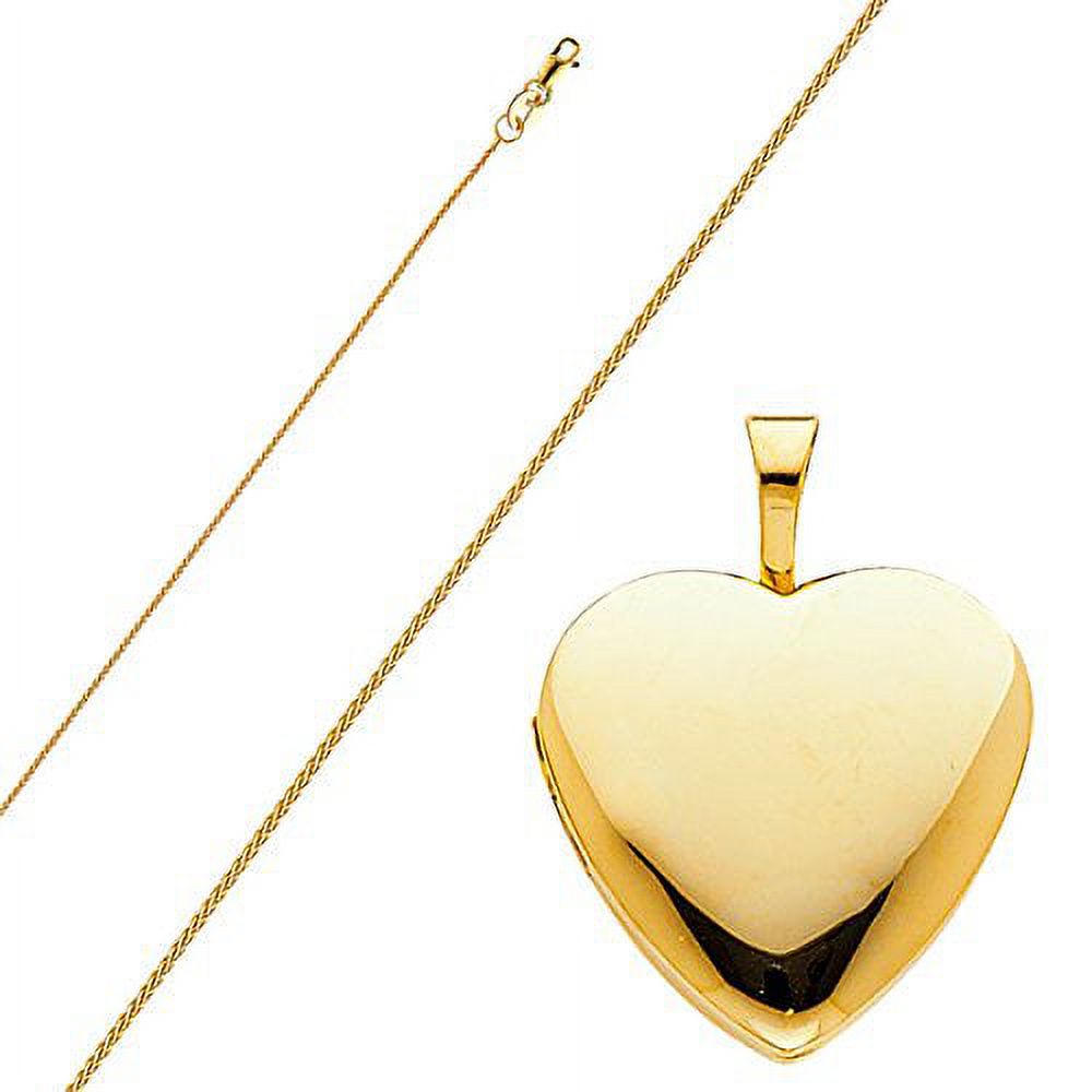 14k Yellow Gold Heart Locket Pendant with 0.8 mm Wheat Chain 16'' - 22'' R293