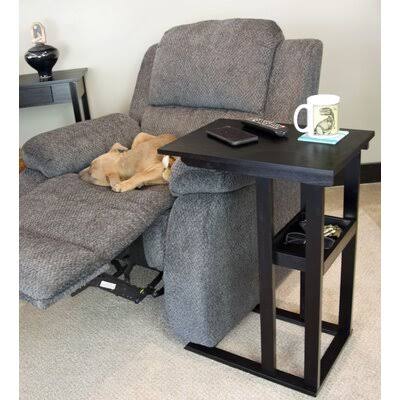 Black Solid Acacia C-Table with Storage Tray J58676