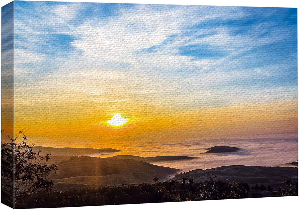 Canvas Print Wall Art Neon Setting Sun Above The Hills Nature Wilderness Photography Realism Rustic Landscape Dramatic Multicolor - 24x36 H805575