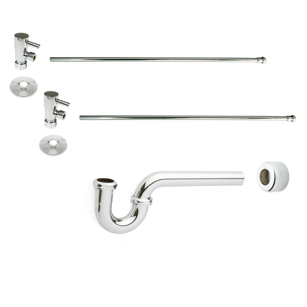 Polished Nickel Brass P-Trap Lavatory Kit with Valves & Risers I9036